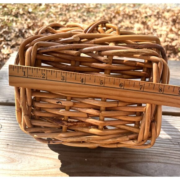 Vintage Woven Rattan Basket With Handle Rectangle Cottage Rustic - Picture 15 of 16